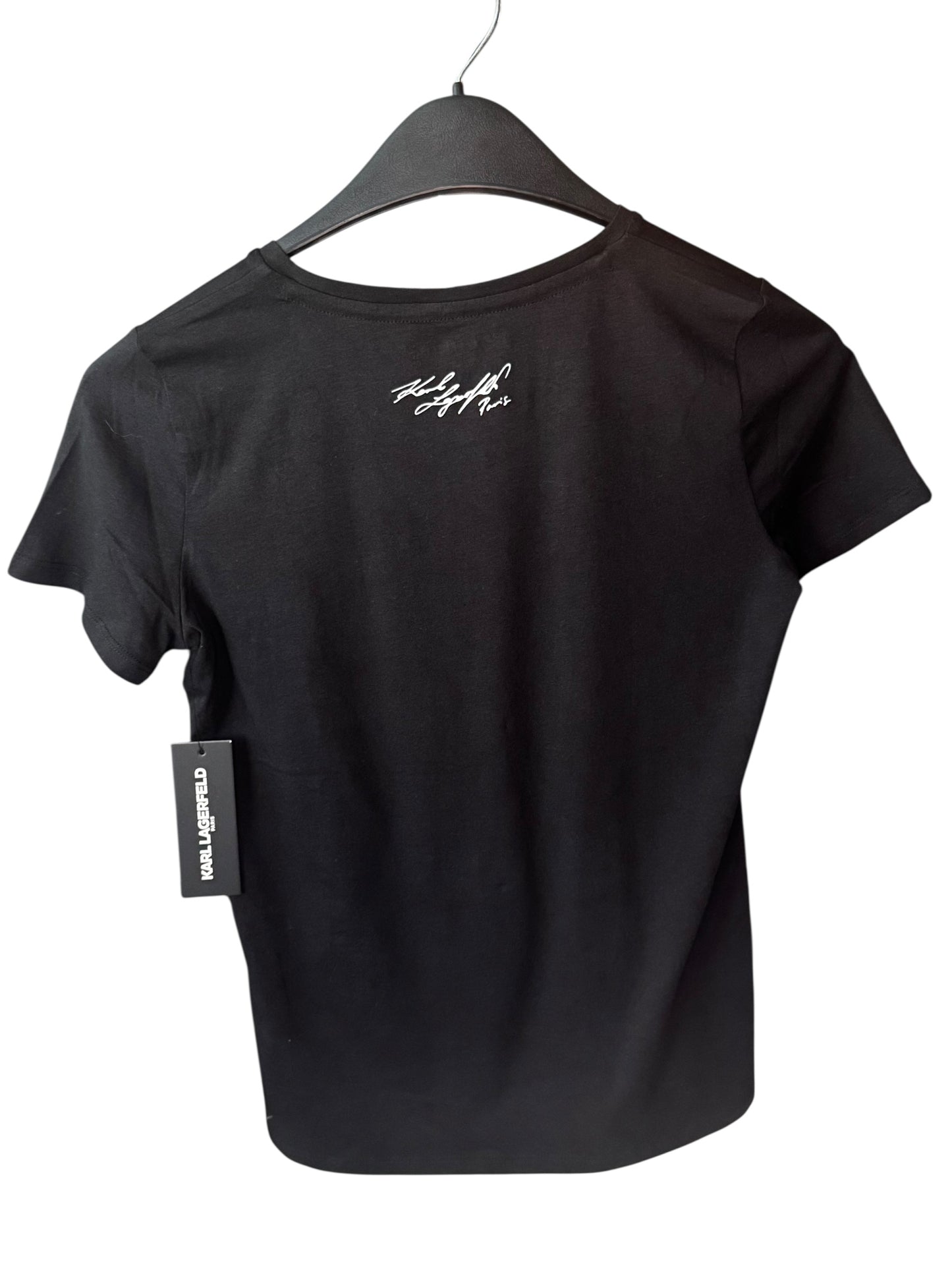 Camiseta Karl Lagerfeld negra para mujer con diseño gráfico Paris y Choupette