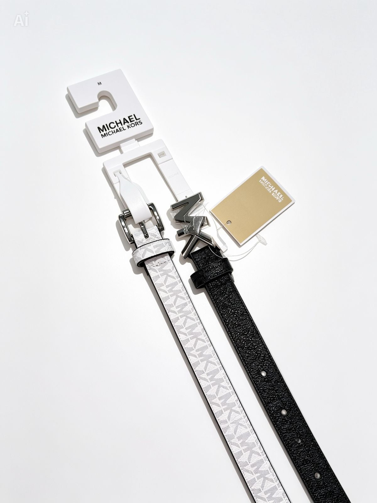 Set de 2 Cinturones Michael Kors para Mujer MK Signature Blanco y Negro – Talla M