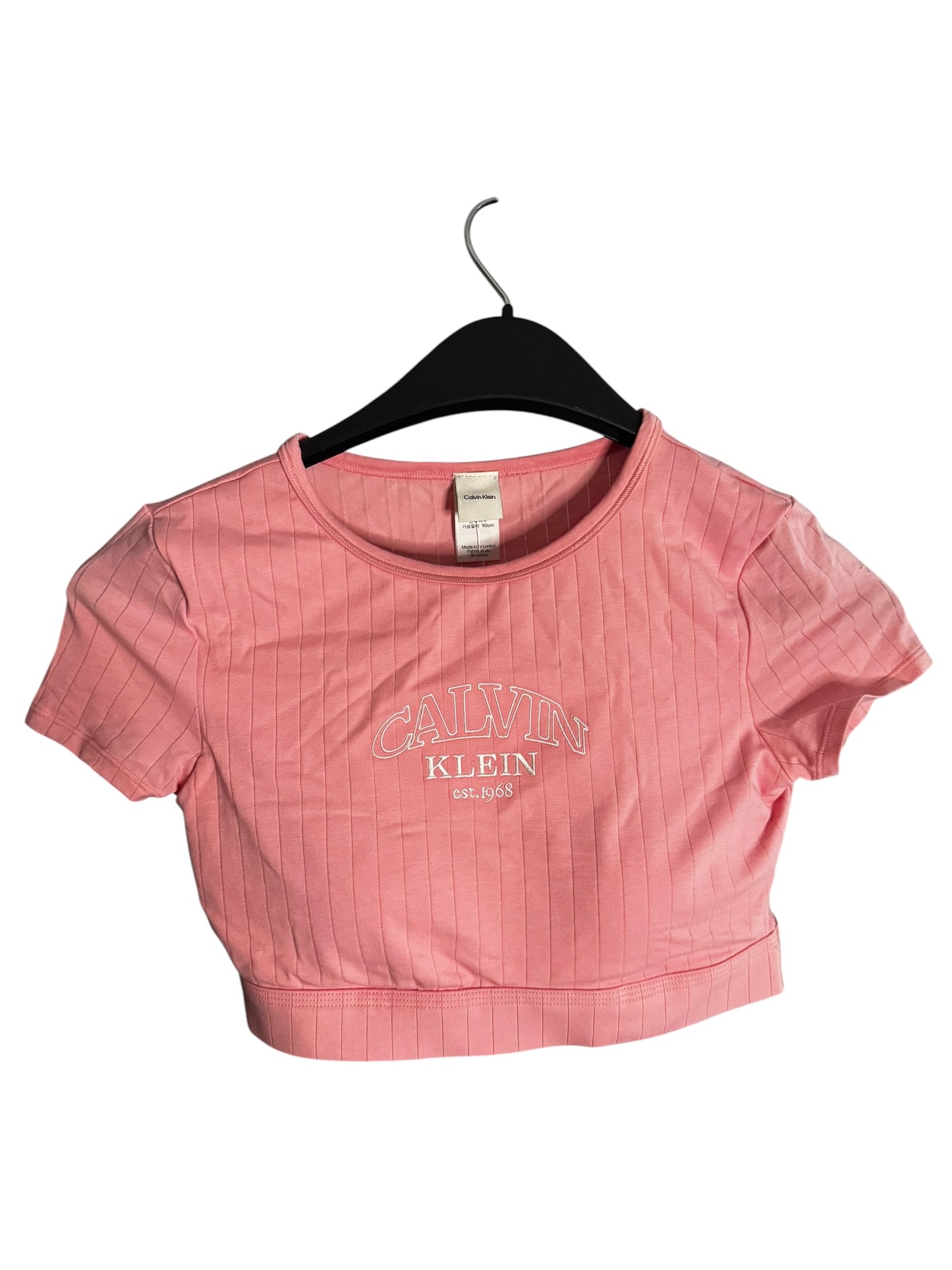 Camiseta Crop Top Calvin Klein Rosa Mujer – Ribbed Logo