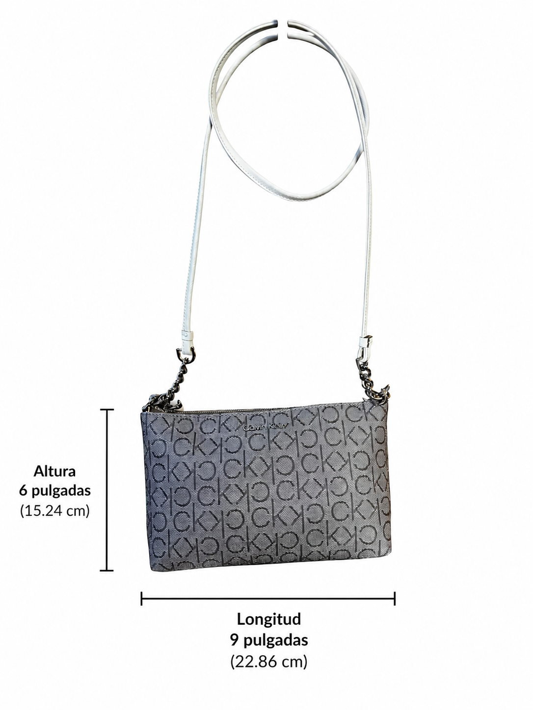 Bolso Crossbody Calvin Klein Monograma con Correa Crema y Herrajes Plateados