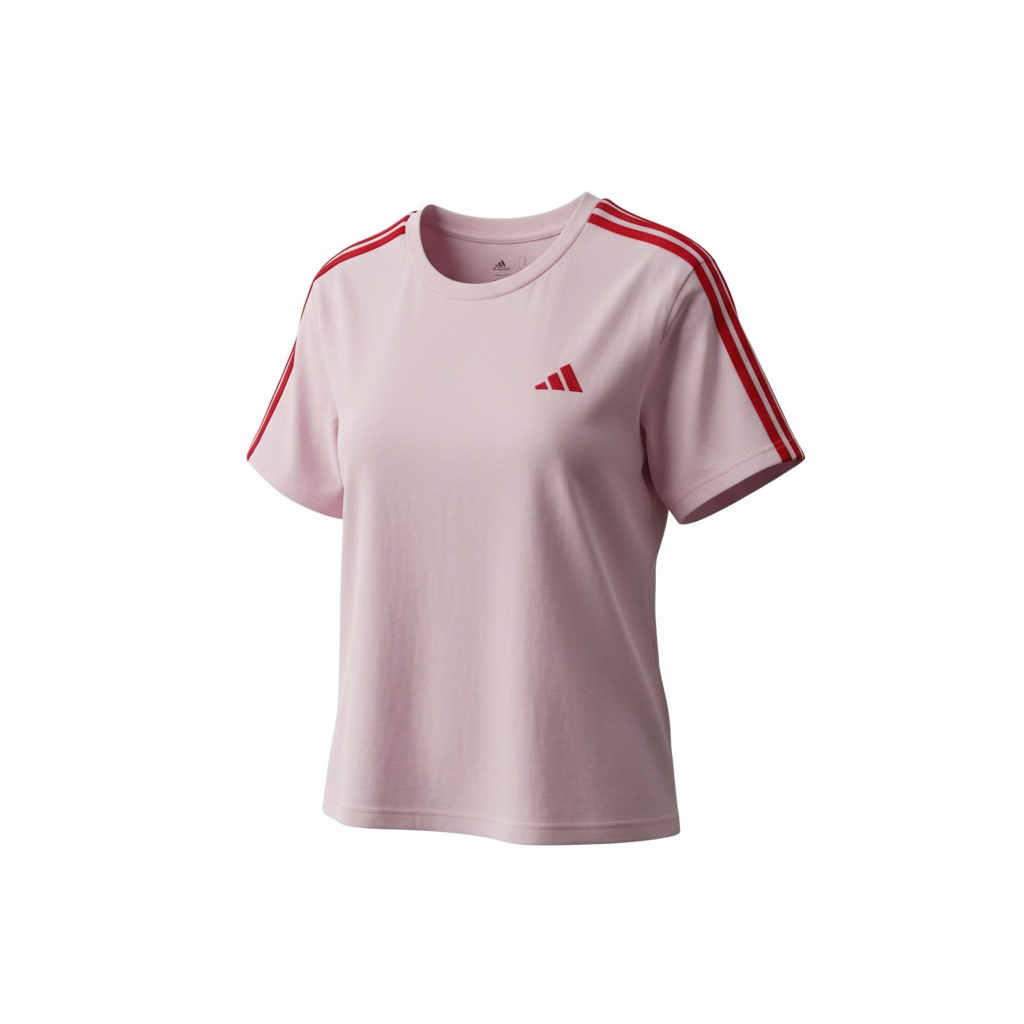 Camiseta Adidas Mujer Rosa con Franjas Rojas – Estilo Deportivo Casual