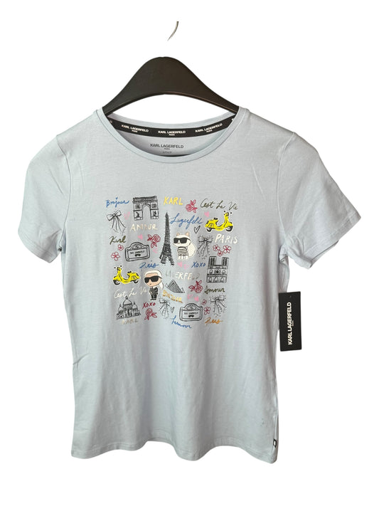 Camiseta Karl Lagerfeld azul claro para mujer con diseño Paris y Choupette