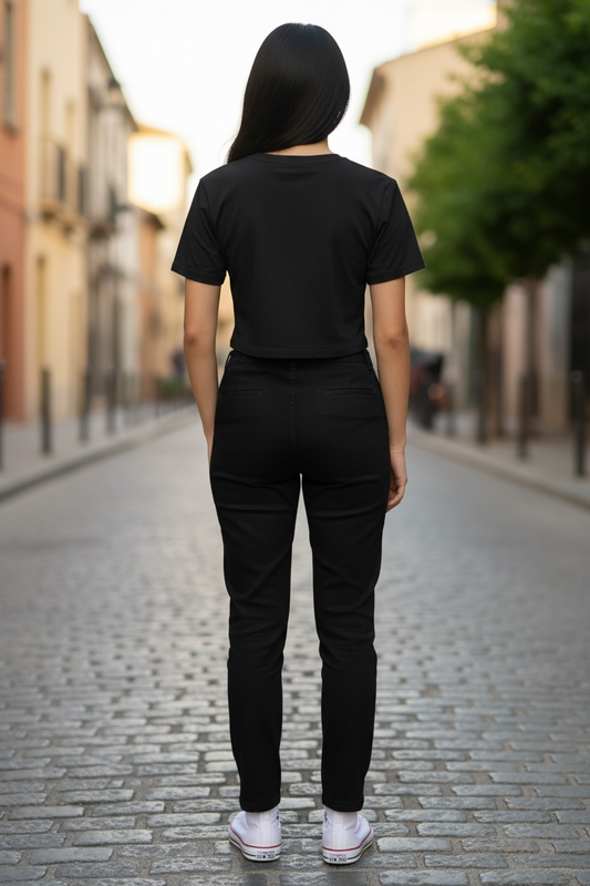 Camiseta Crop Top Calvin Klein Negra para Mujer con Logo CK