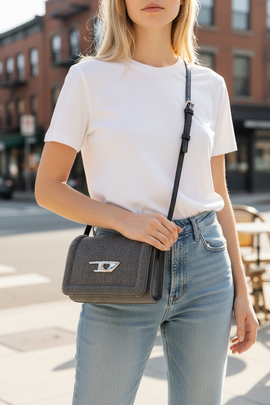 Bolso Crossbody Diesel Heart-D Denim Gris Original