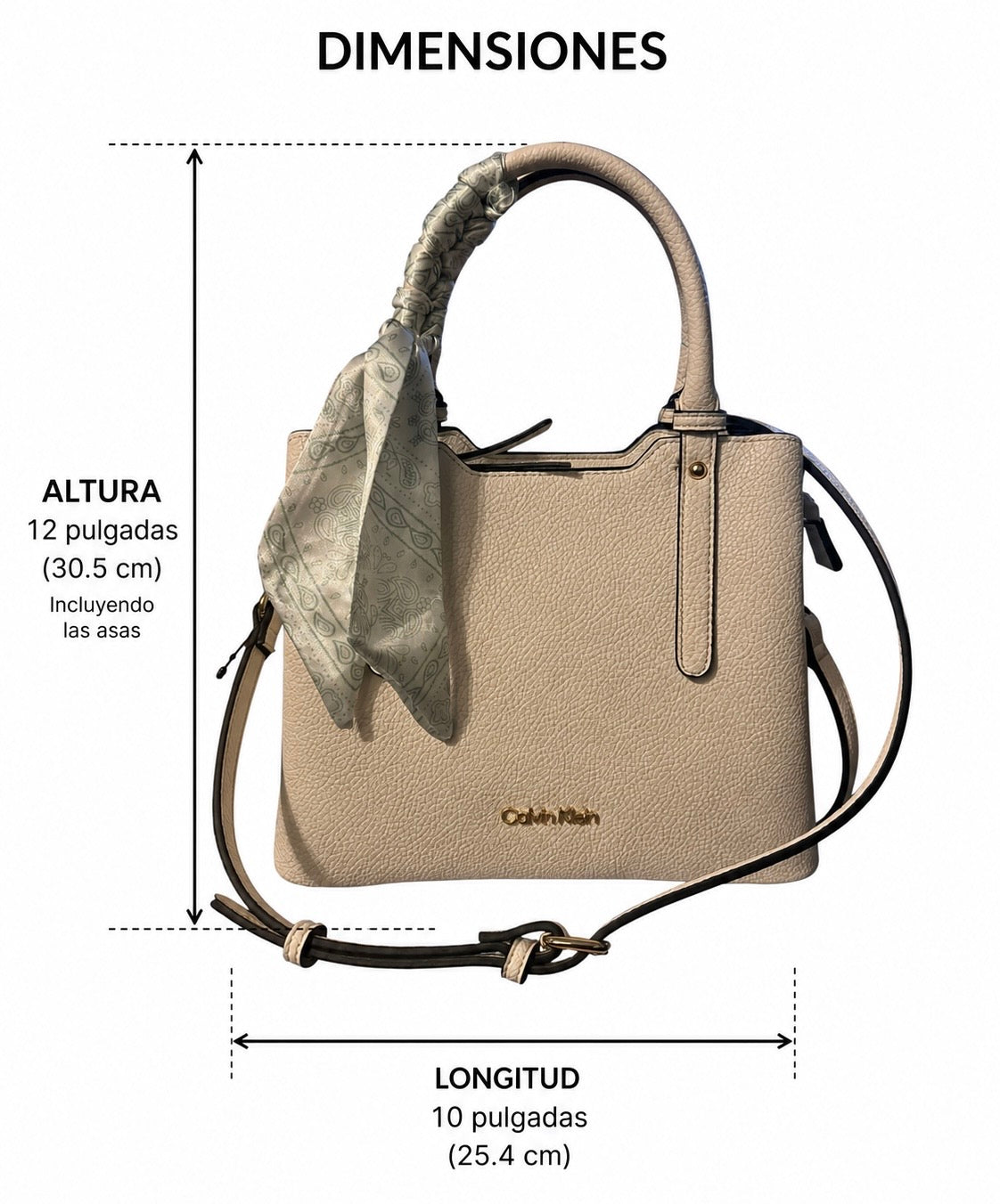 Bolso Calvin Klein Blanco Elegante con Pañoleta y Correa Ajustable