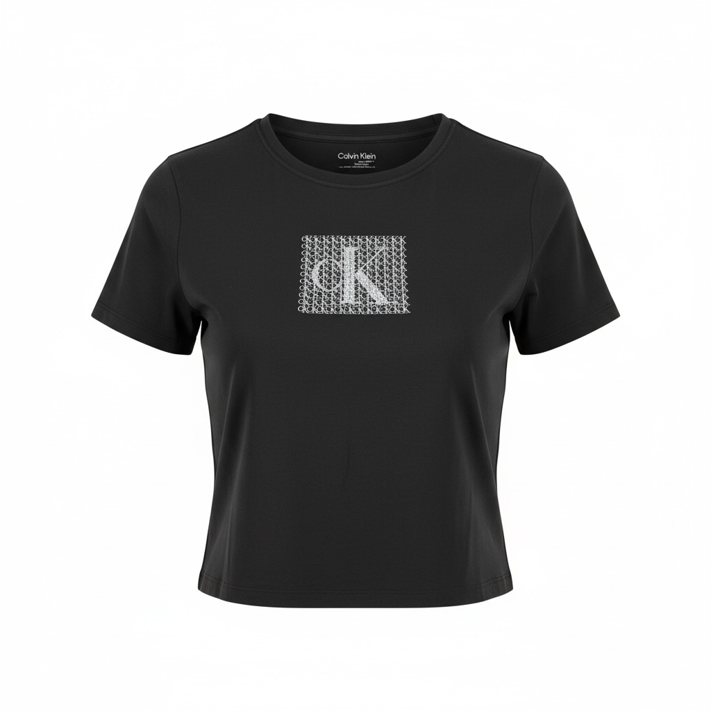 Camiseta Crop Top Calvin Klein Negra para Mujer con Logo CK