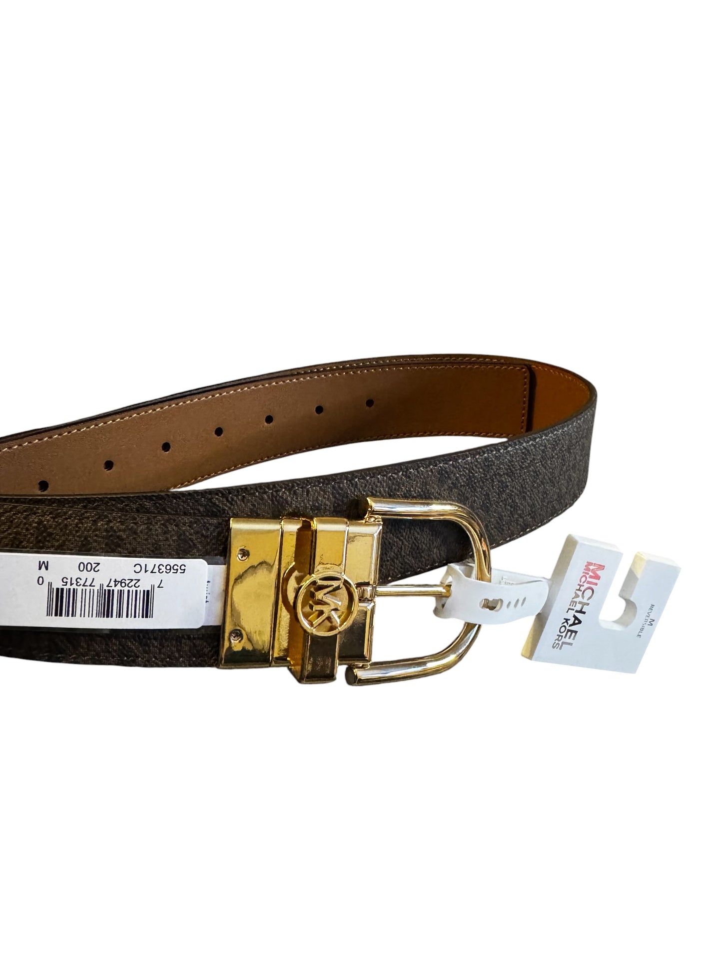 Cinturón Reversible Michael Kors Monogram Café con Hebilla Dorada