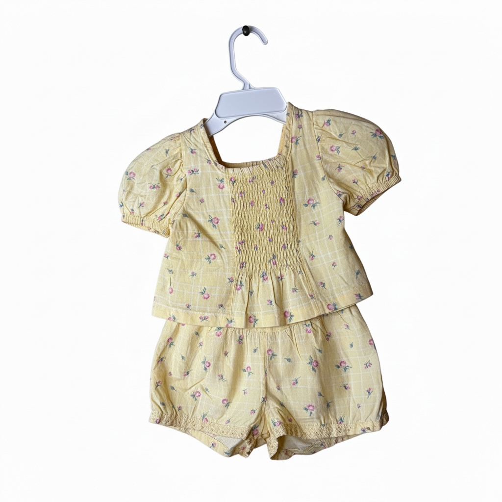 Conjunto 2 Piezas Niña Lemon Kiss Amarillo Floral (Blusa + Short Falda) Talla 4