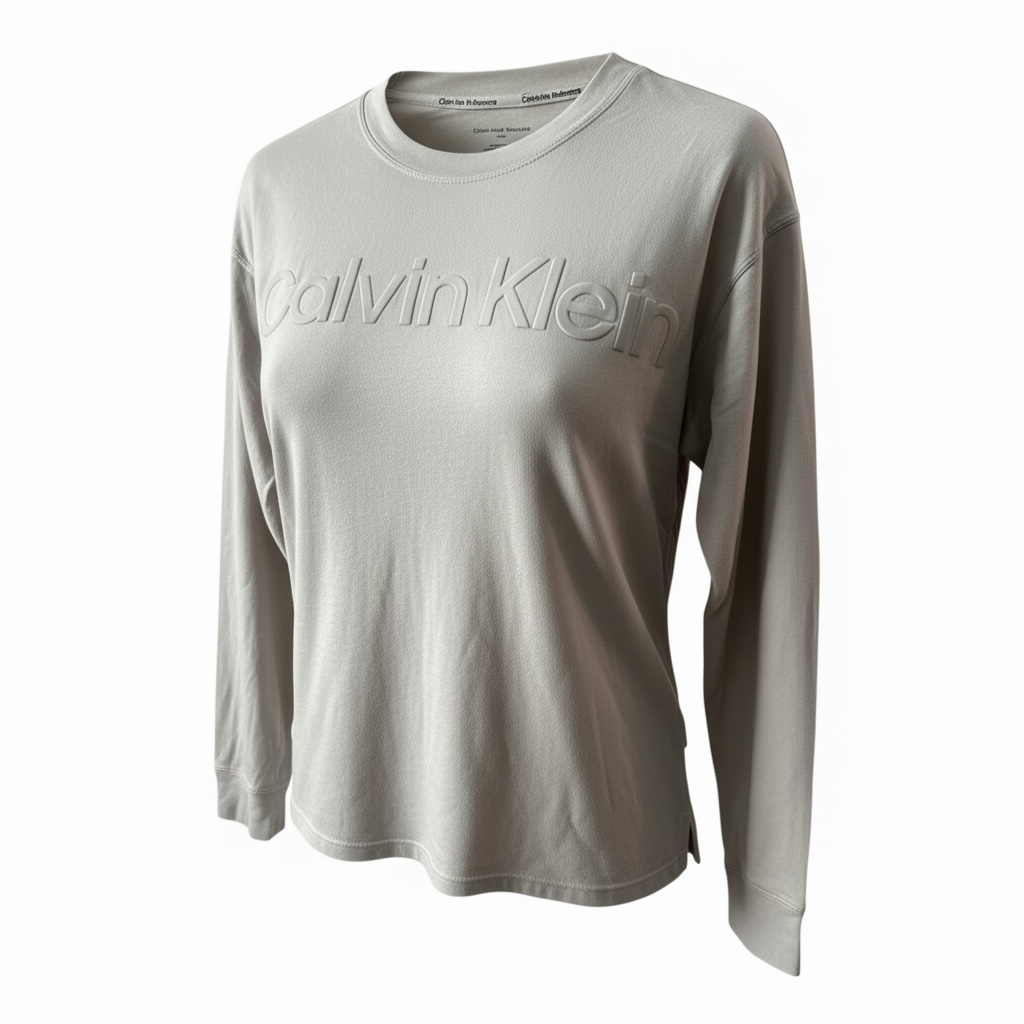Camiseta Calvin Klein Performance Manga Larga Beige con Logo en Relieve para Mujer