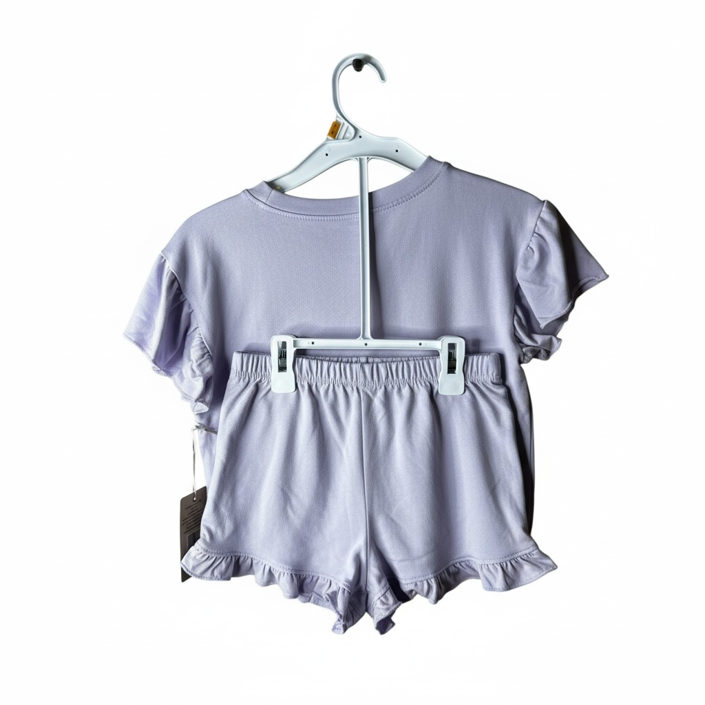 Conjunto 2 Piezas Niña Bearpaw Lila con Mariposa (Blusa + Short) Talla 7/8