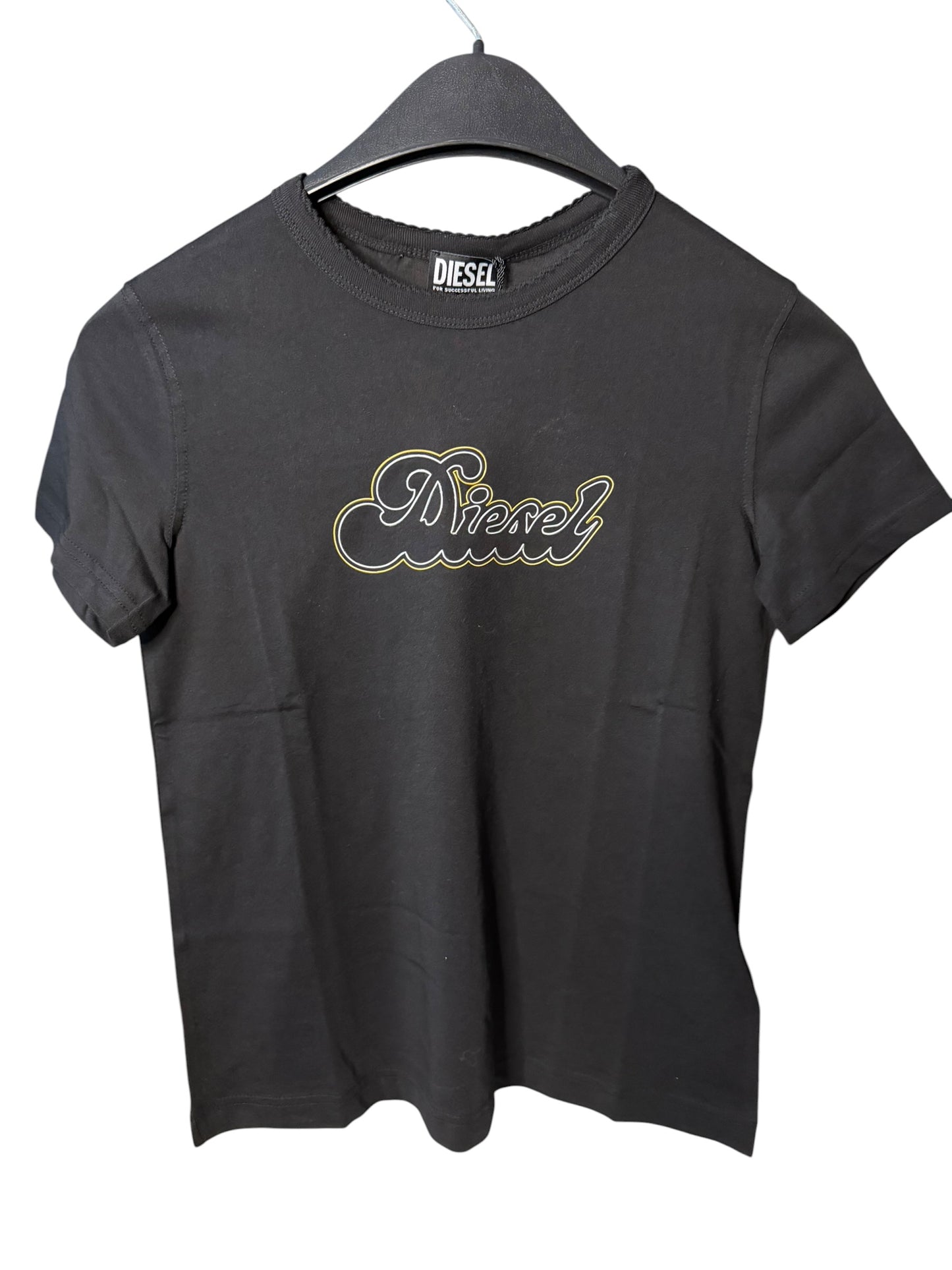 Camiseta Diesel Mujer Negra con Logo Script Bordado