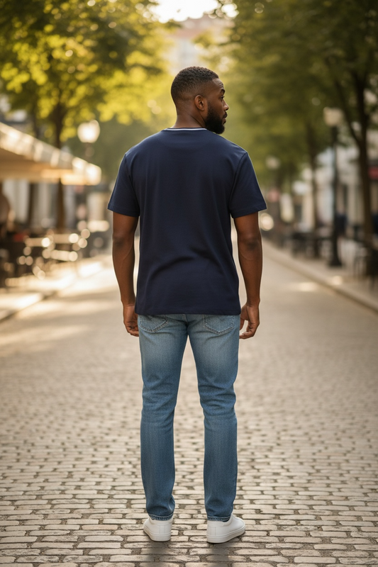 Camiseta Michael Kors para Hombre Azul Marino con Cuello en Contraste