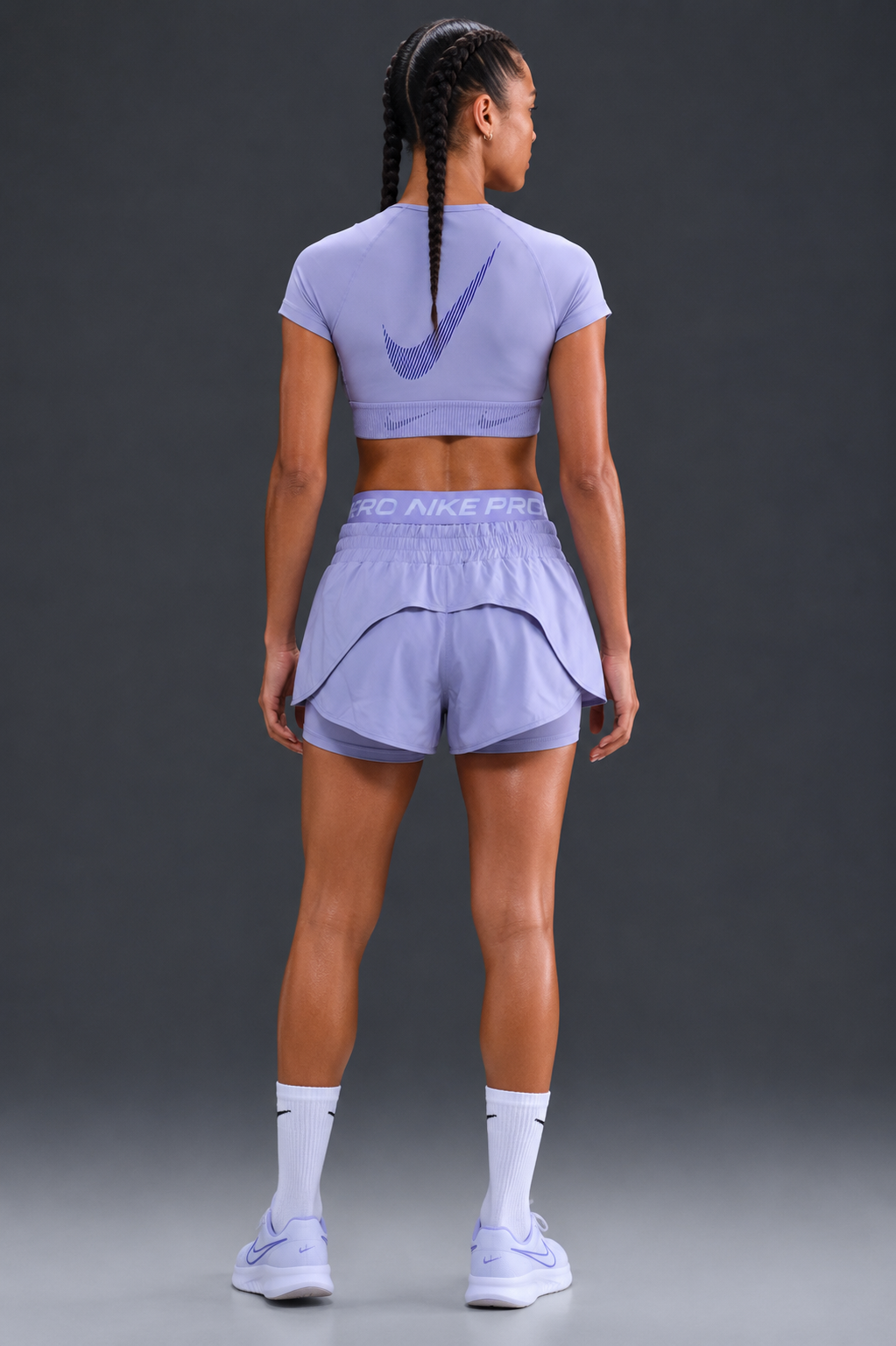 Conjunto Deportivo Nike Pro Dri-FIT Mujer Lilac Ice Original | Crop Top + Short 2 en 1