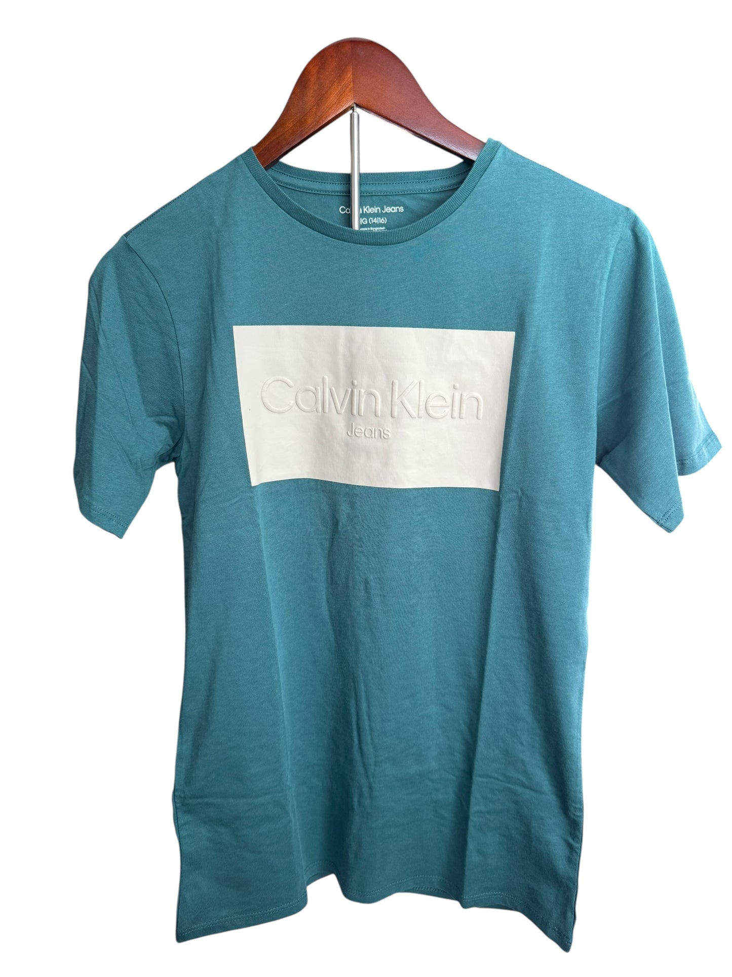 Camiseta Calvin Klein Jeans para Niño Color Verde Azulado con Logo Frontal – Talla L (14/16)