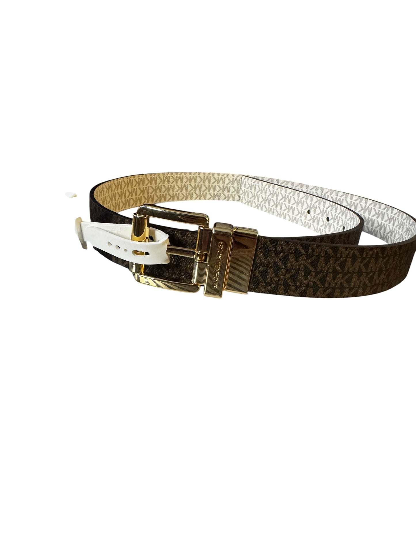 Cinturón Reversible Michael Kors MK Logo Café y Blanco con Hebilla Dorada
