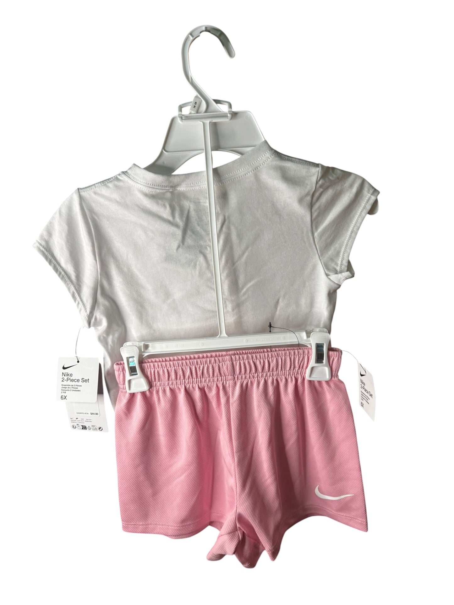 Conjunto Nike Niña 2 Piezas Talla 6X – Camiseta Blanca y Short Rosado
