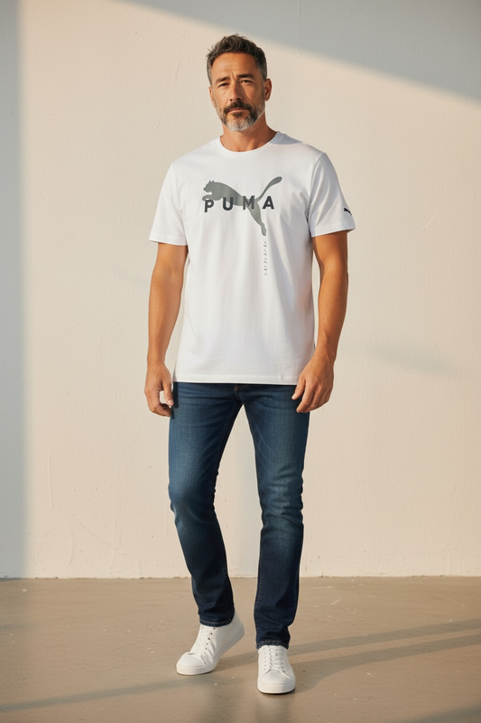 Camiseta Puma Hombre Blanca con Logo Frontal (Talla XL)