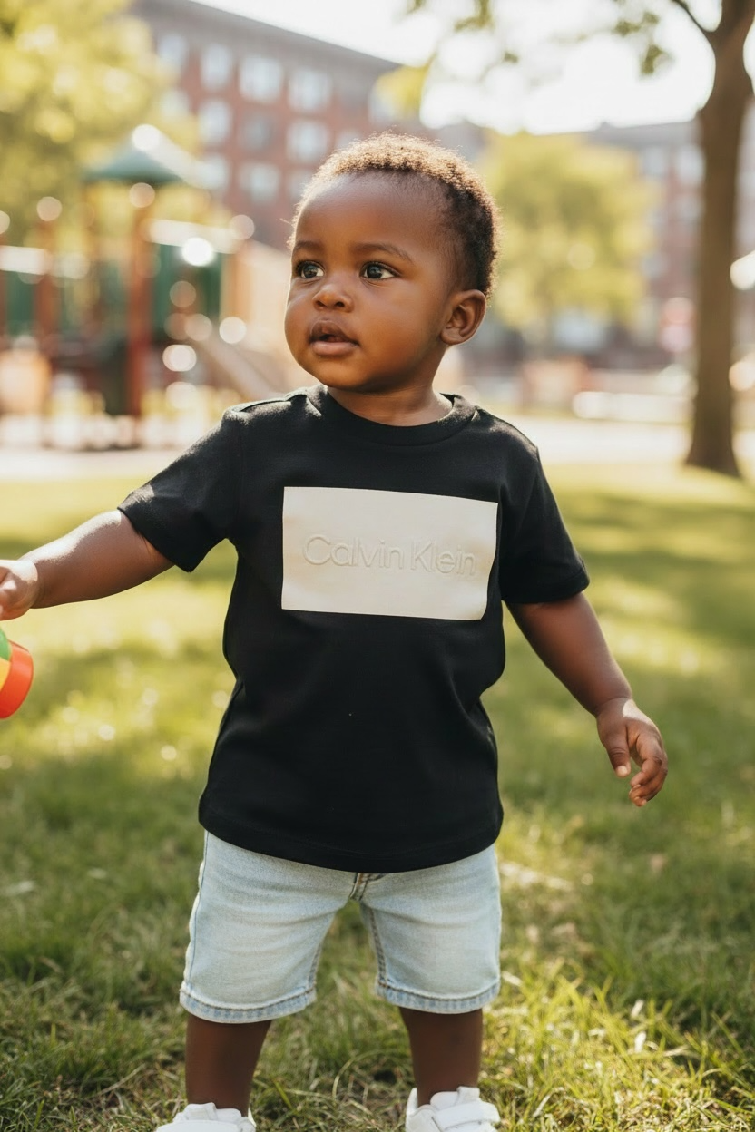 Camiseta Calvin Klein para Niño Toddler – Logo Frontal, Color Negro, Talla 3T