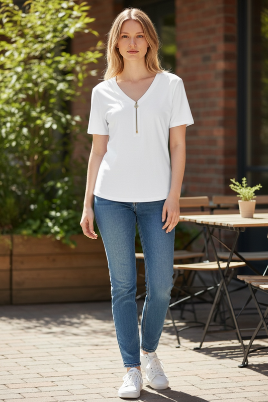 Camiseta Michael Kors Blanca con Cierre Frontal y Escote en V para Mujer