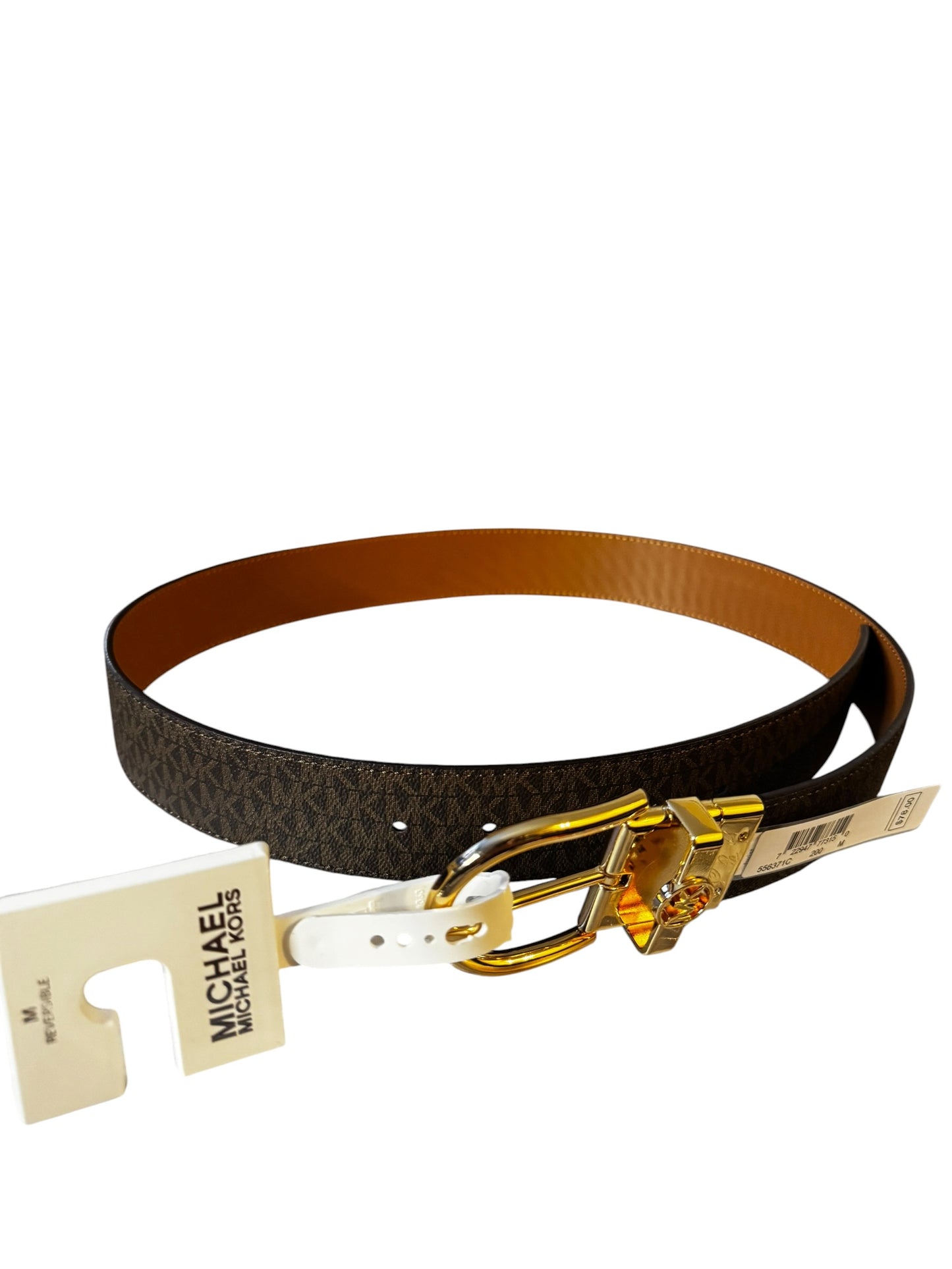 Cinturón Reversible Michael Kors Monogram Café con Hebilla Dorada