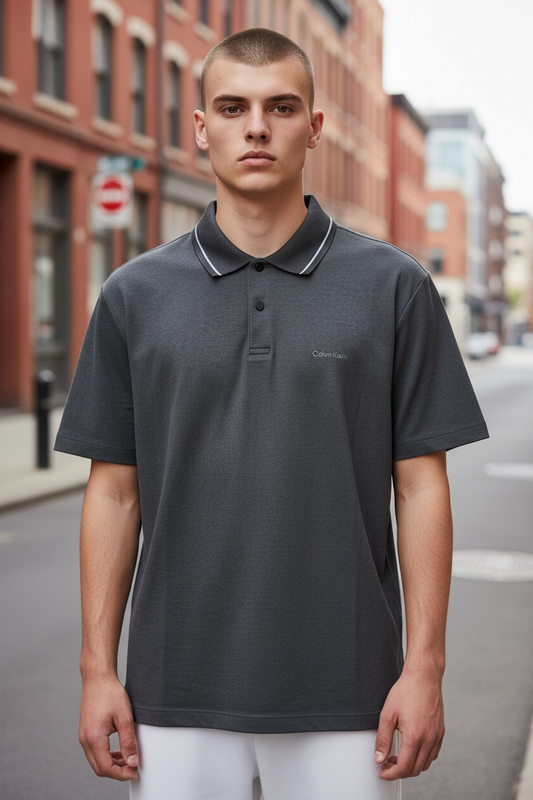 Polo Calvin Klein Hombre Gris Quick-Dry de Rendimiento con Logo Bordado