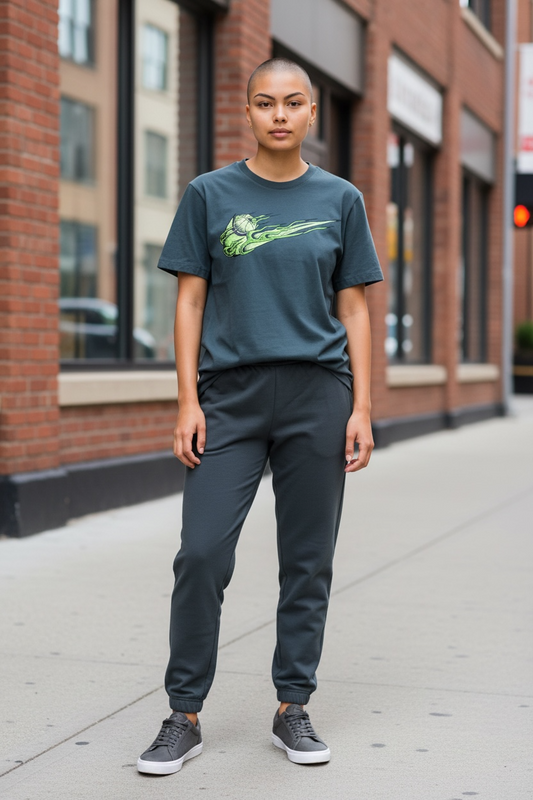 Camiseta Nike para Mujer Gris Oscuro con Logo Swoosh Verde