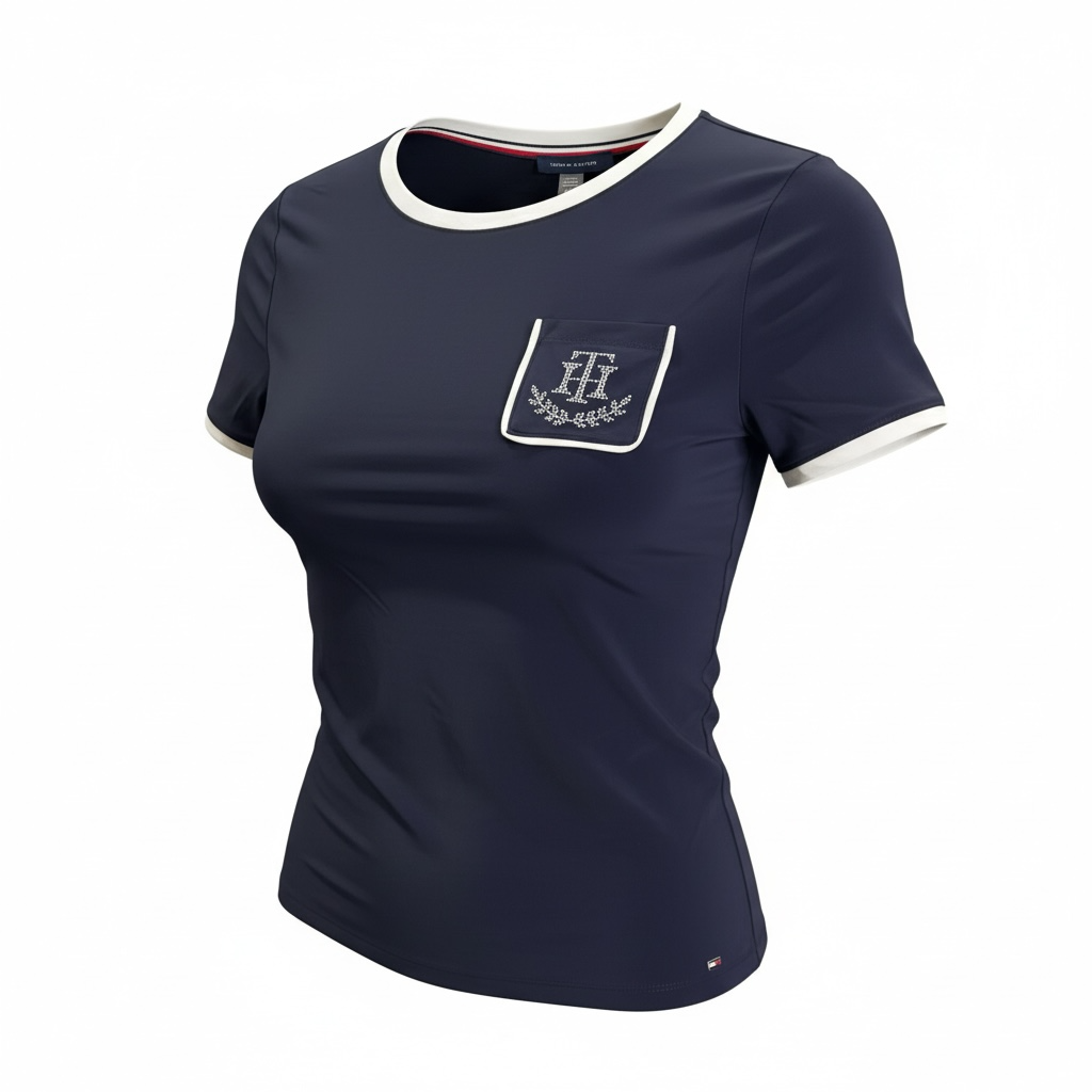 Camiseta Tommy Hilfiger Mujer Azul Marino con Bolsillo – Estilo Casual Premium