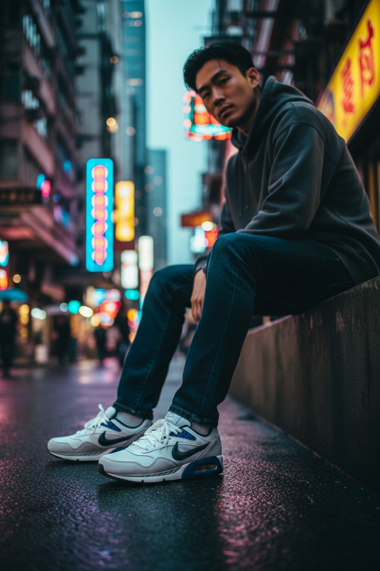 Tenis Nike Hombre  IVO Blanco con Azul y Negro – Estilo Deportivo Air