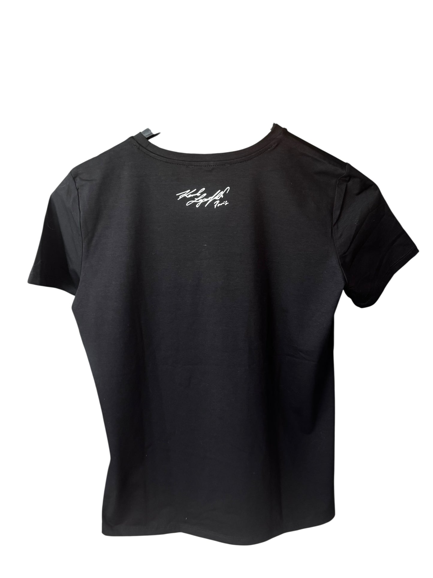 Camiseta negra para mujer Karl Lagerfeld con diseño de gato y cristales
