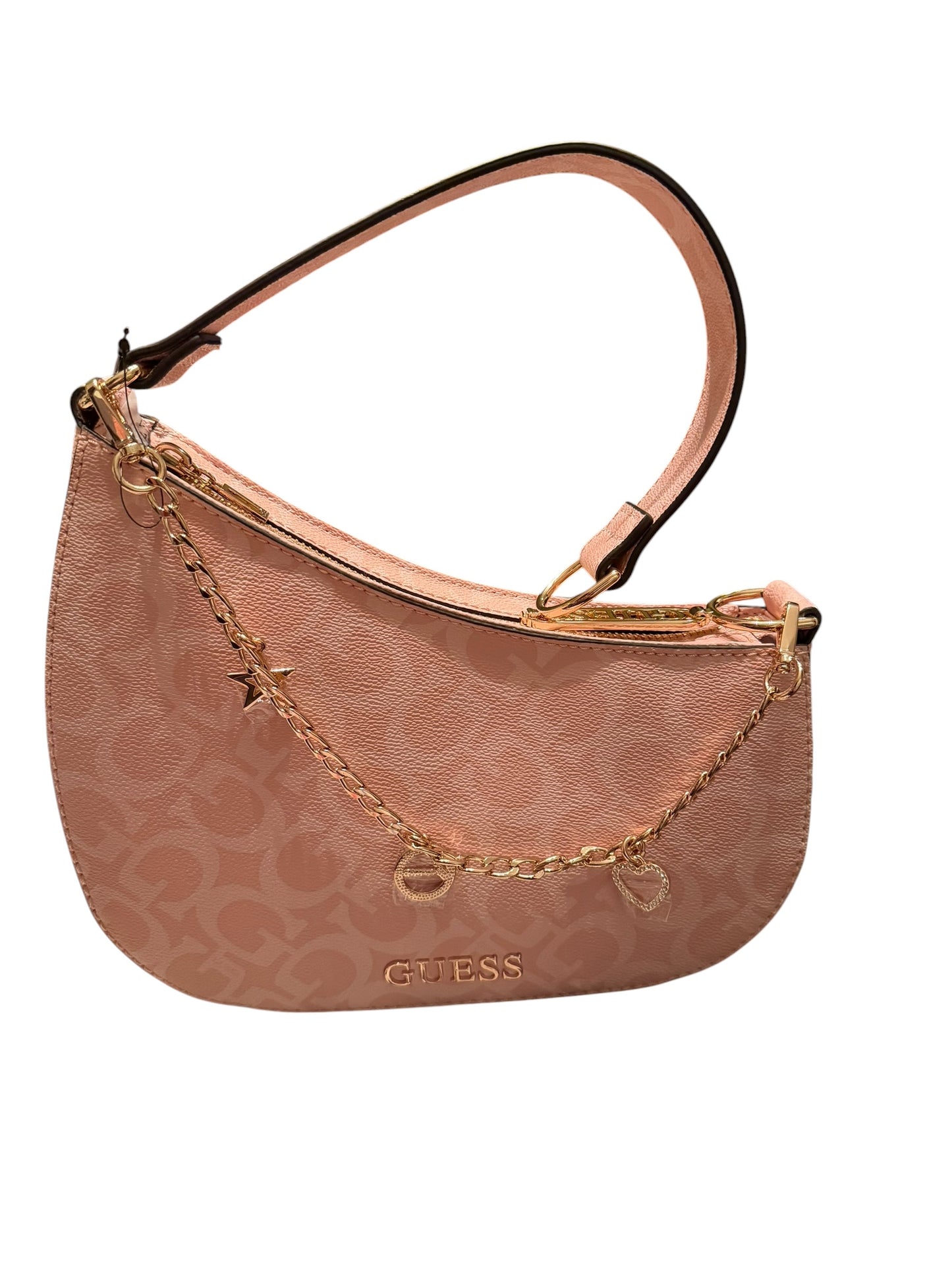Bolso Hobo Guess Bobbin Monogram Rosa Suave con Charms Dorados