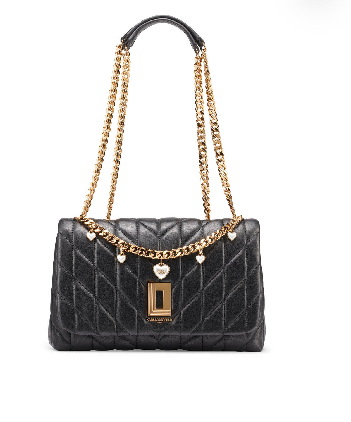 Bolso de Hombro Karl Lagerfeld Paris Negro Acolchado con Cadena Dorada