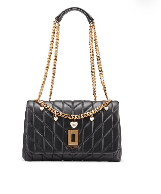 Bolso de Hombro Karl Lagerfeld Paris Negro Acolchado con Cadena Dorada