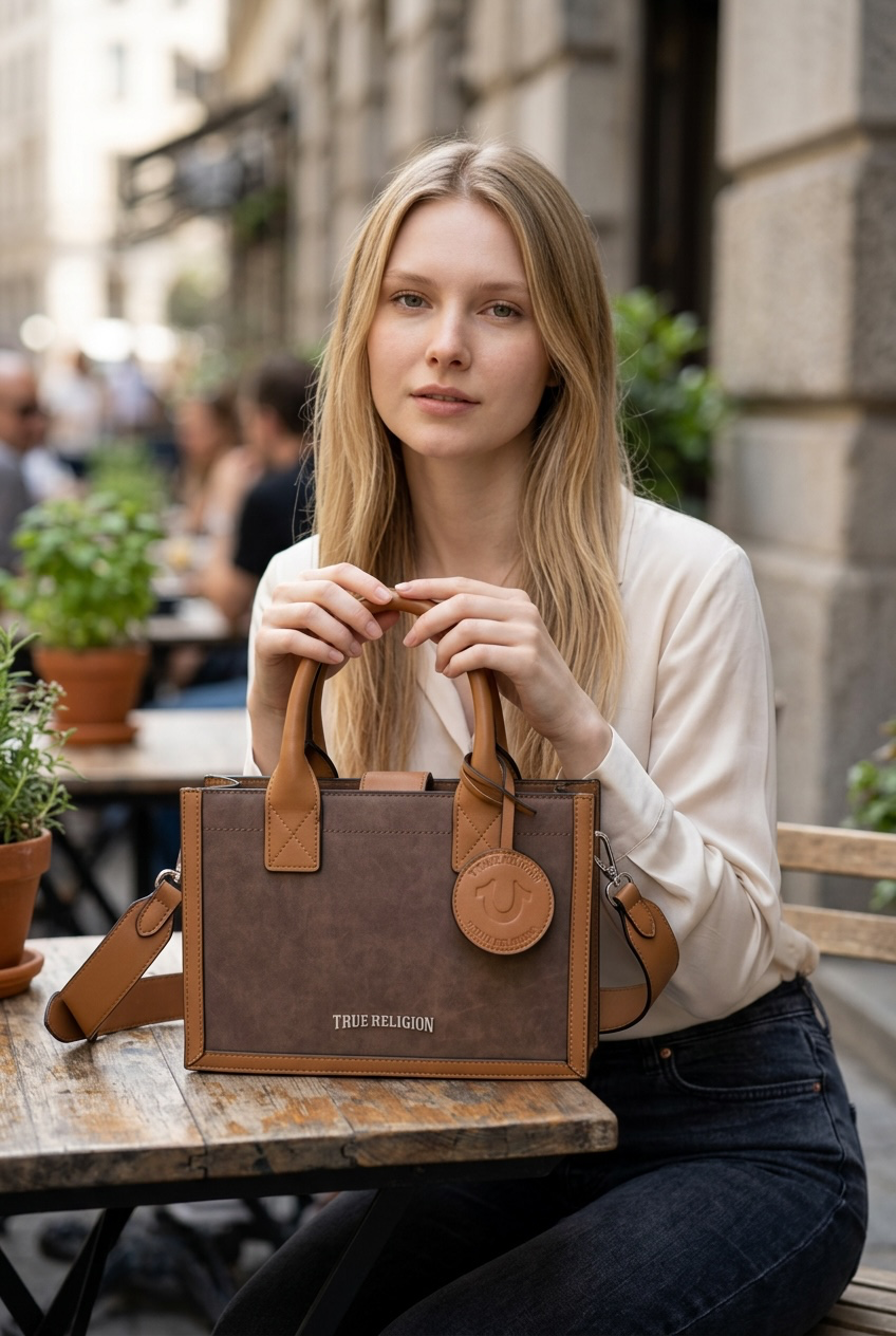Bolso Tote True Religion Café con Correa Ajustable – Original