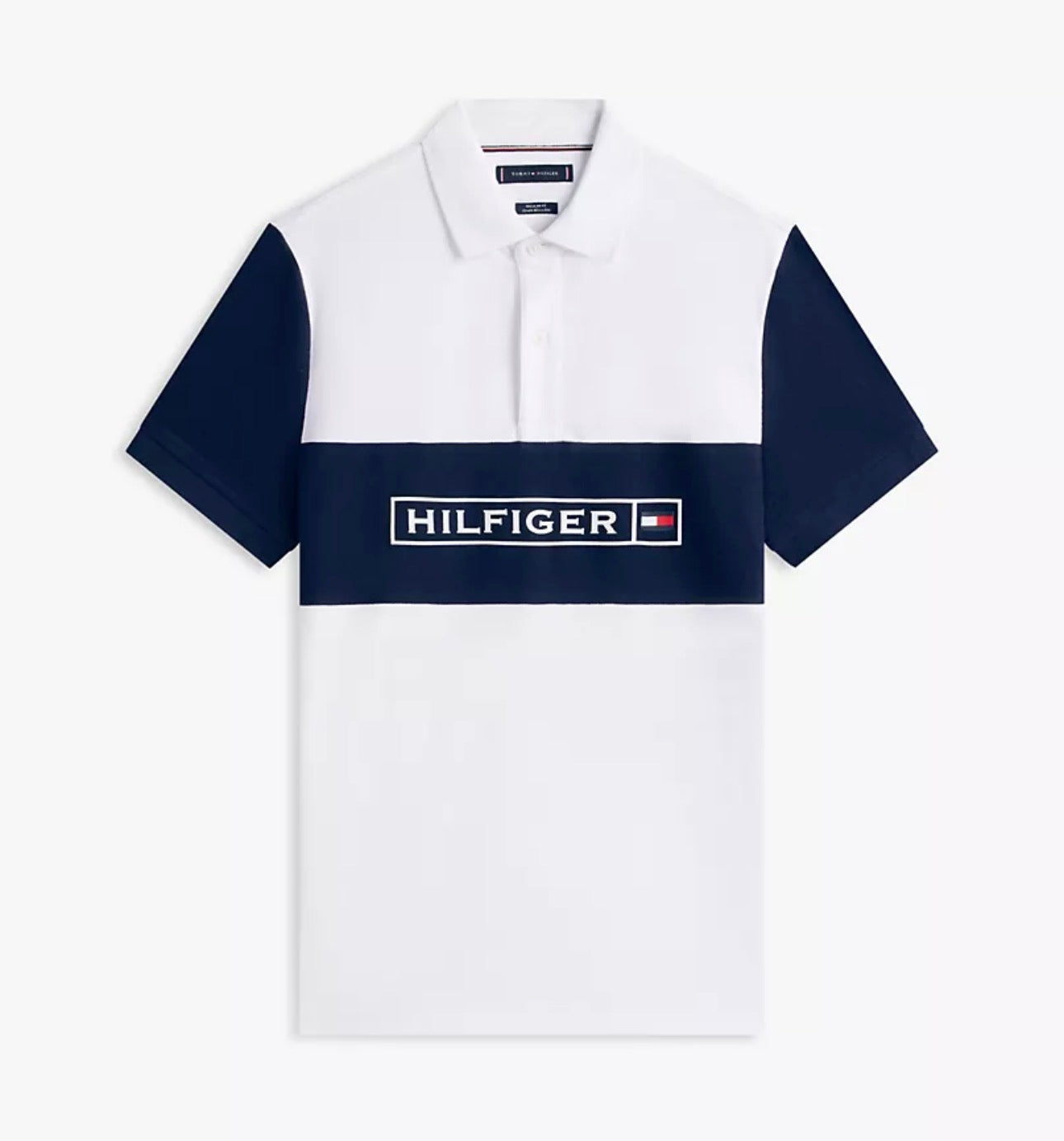 Polo Tommy Hilfiger Regular Fit Wicking Piqué Blanco y Azul Marino Hombre – Talla L