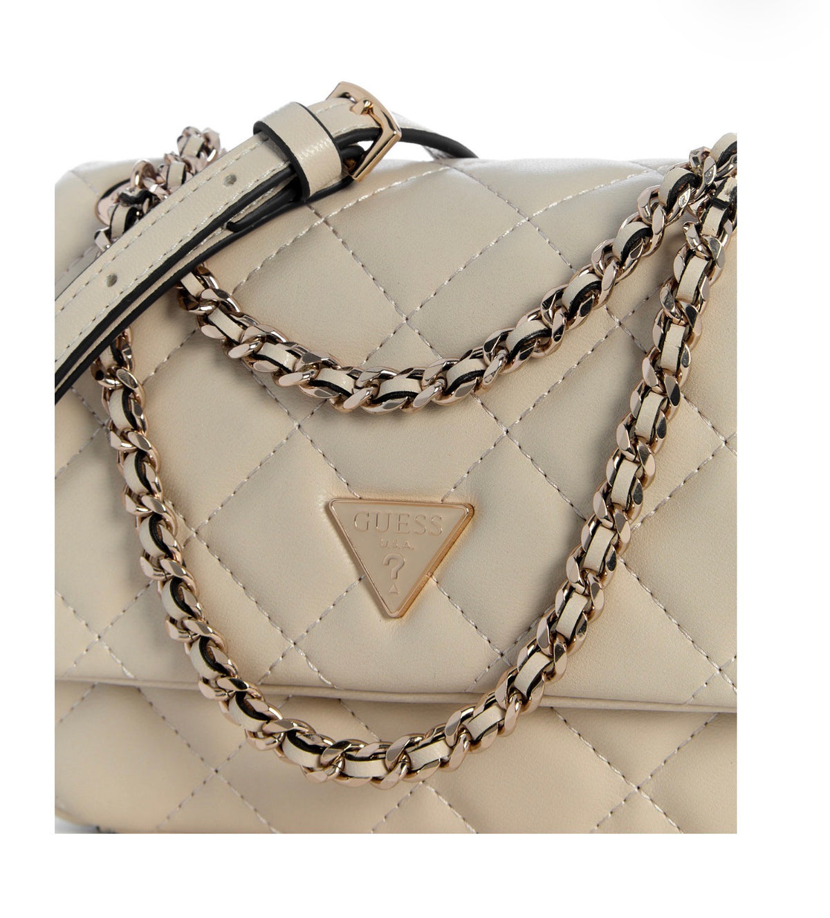 Bolso Mini Crossbody GUESS Acolchado Color Hueso con Cadena