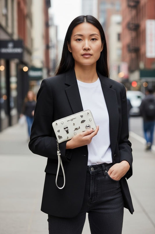 Billetera Karl Lagerfeld Blanca con Muñequera y Detalles Ikonik