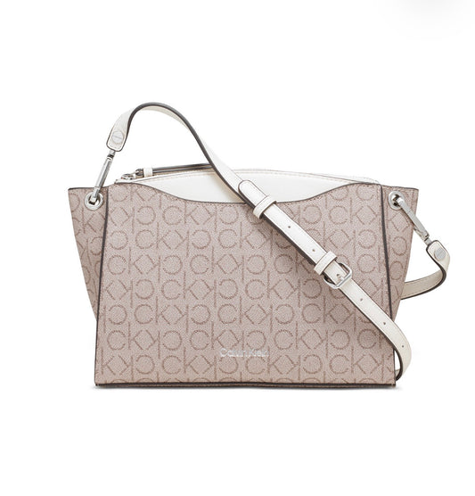 Bolso Cruzado Calvin Klein Monograma Taupe y Blanco