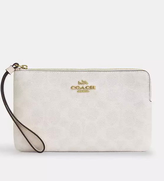 Coach Large Corner Zip Wristlet Color Marfil – Cartera de Mano con Correa