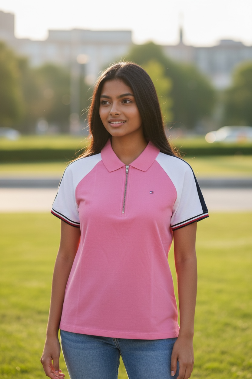 Polo Tommy Hilfiger Mujer Rosado con Cierre Frontal