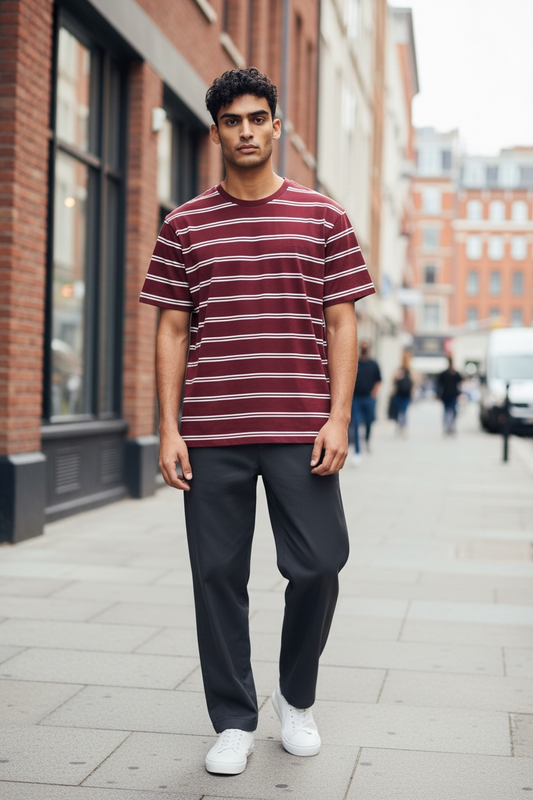 Camiseta Hombre Color Vino con Rayas – Estilo Casual Moderno