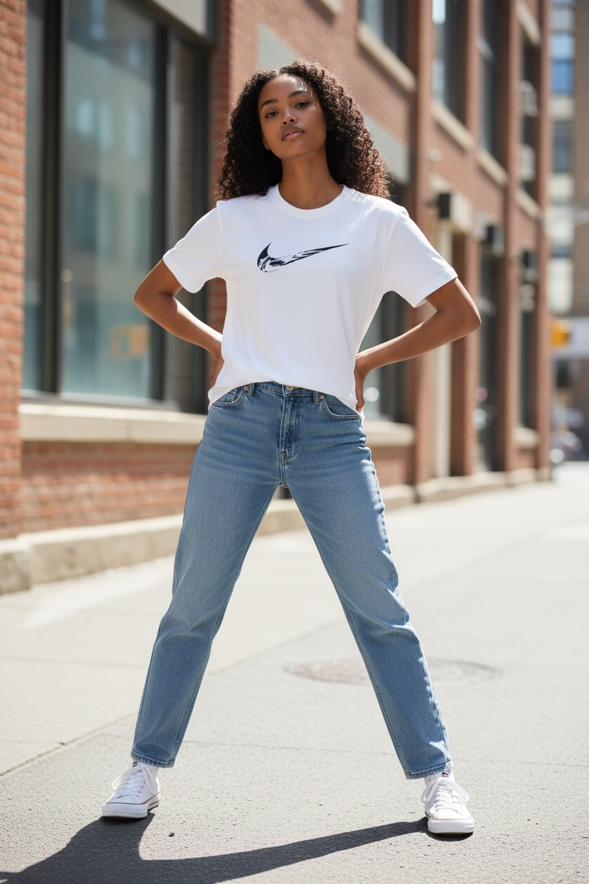 Camiseta Nike para Mujer Blanca con Logo Swoosh Negro