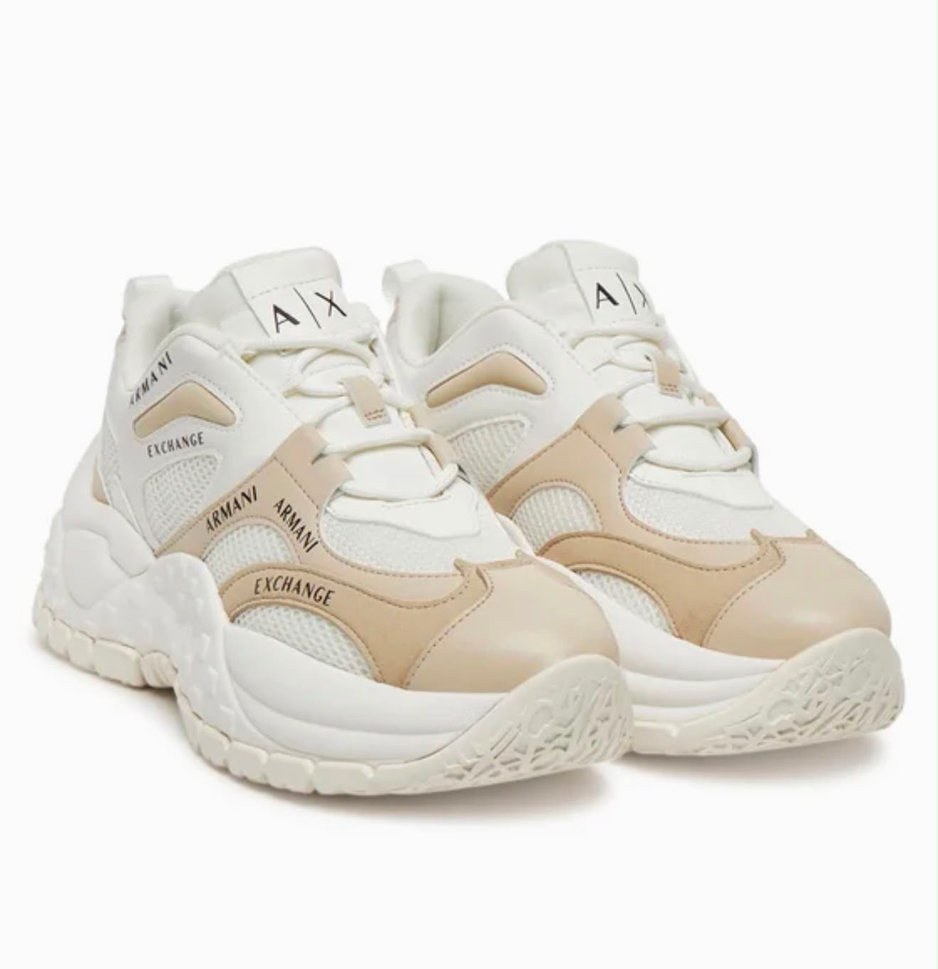 Tenis Armani Exchange de Malla y Microgamuza Blanco/Hueso para Mujer