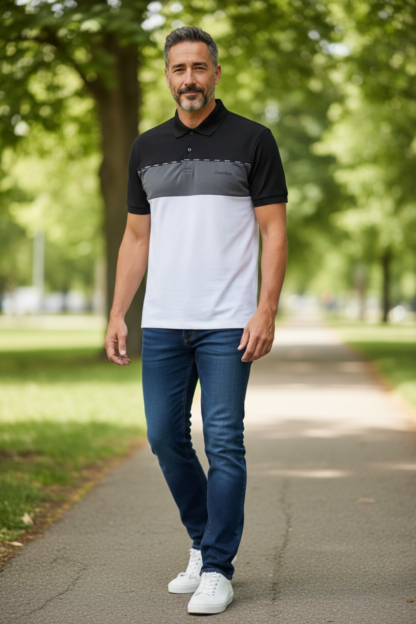 Polo Calvin Klein Color Block Negro, Gris y Blanco para Hombre