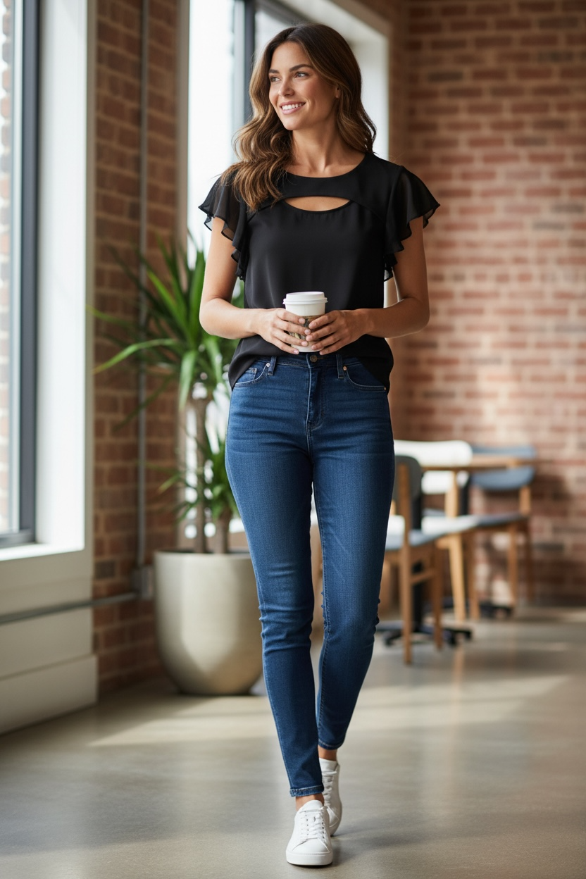 Blusa Calvin Klein Negra con Mangas de Chifón y Diseño Elegante