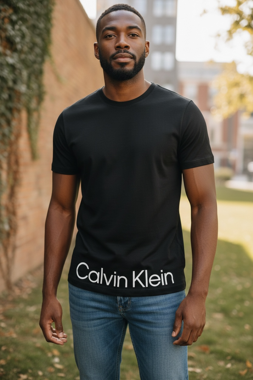 Camiseta Calvin Klein Negra para Hombre con Logo Blanco