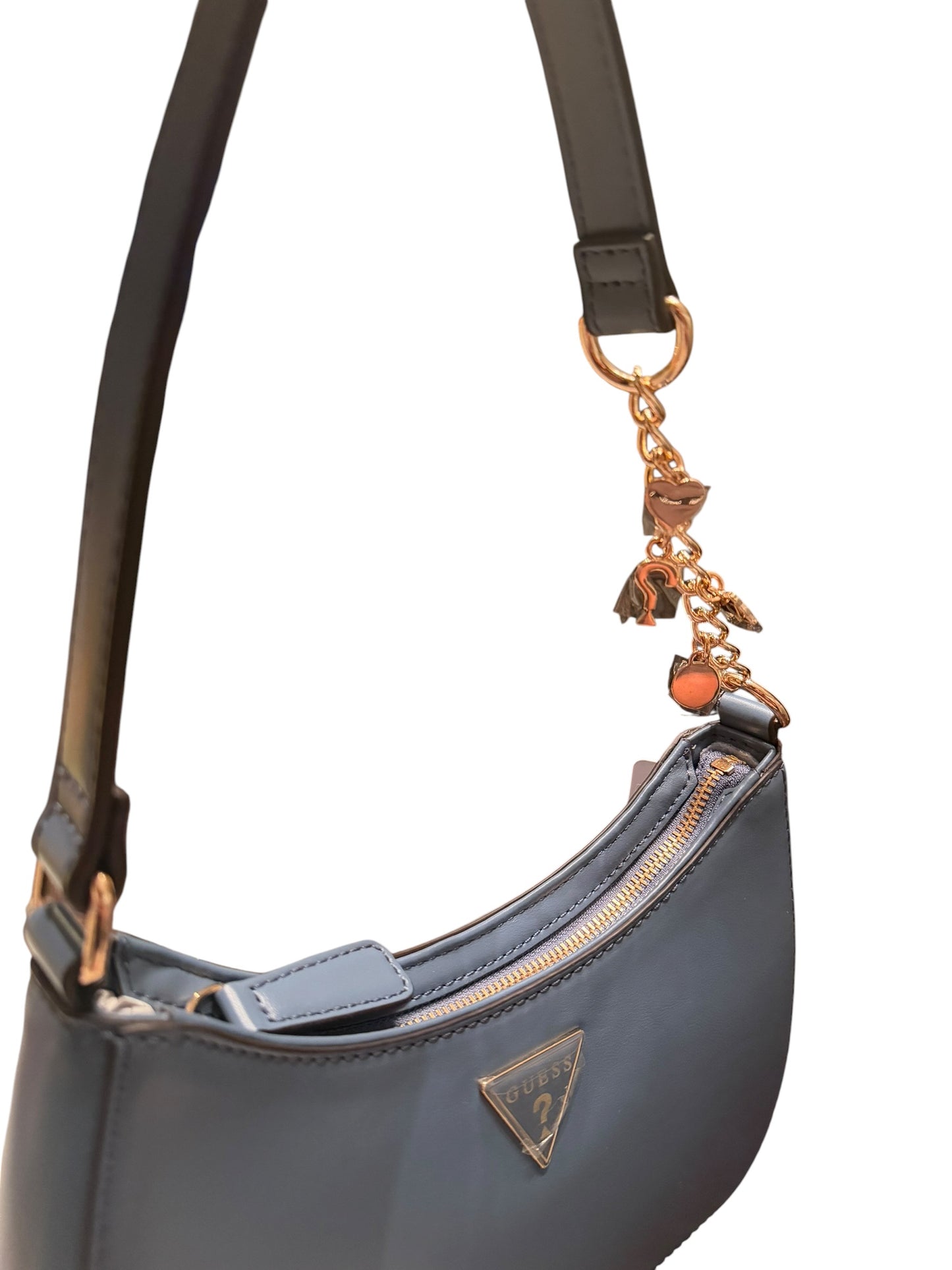Bolso Guess Shoulder Bag Gris Azulado con Charms Dorados para Mujer