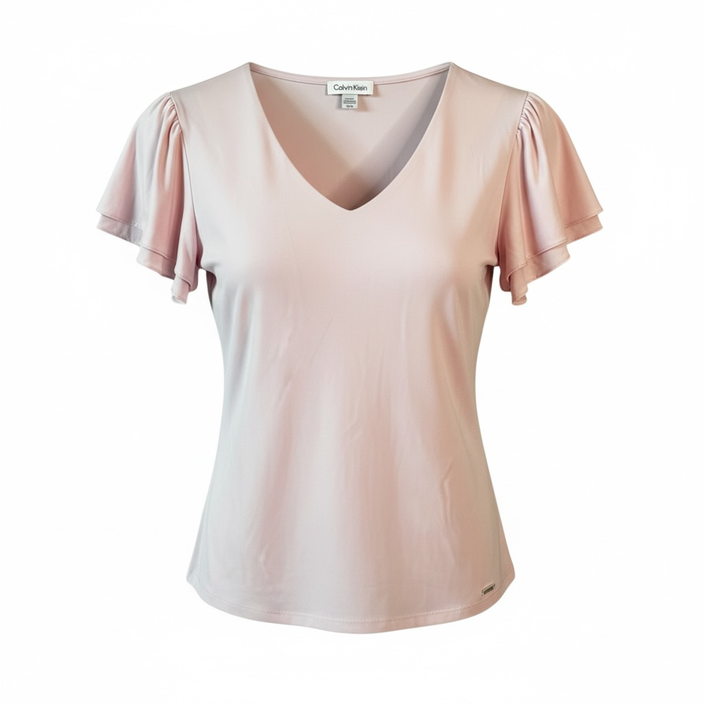 Blusa Calvin Klein Rosa Claro para Mujer con Cuello en V y Mangas con Volantes