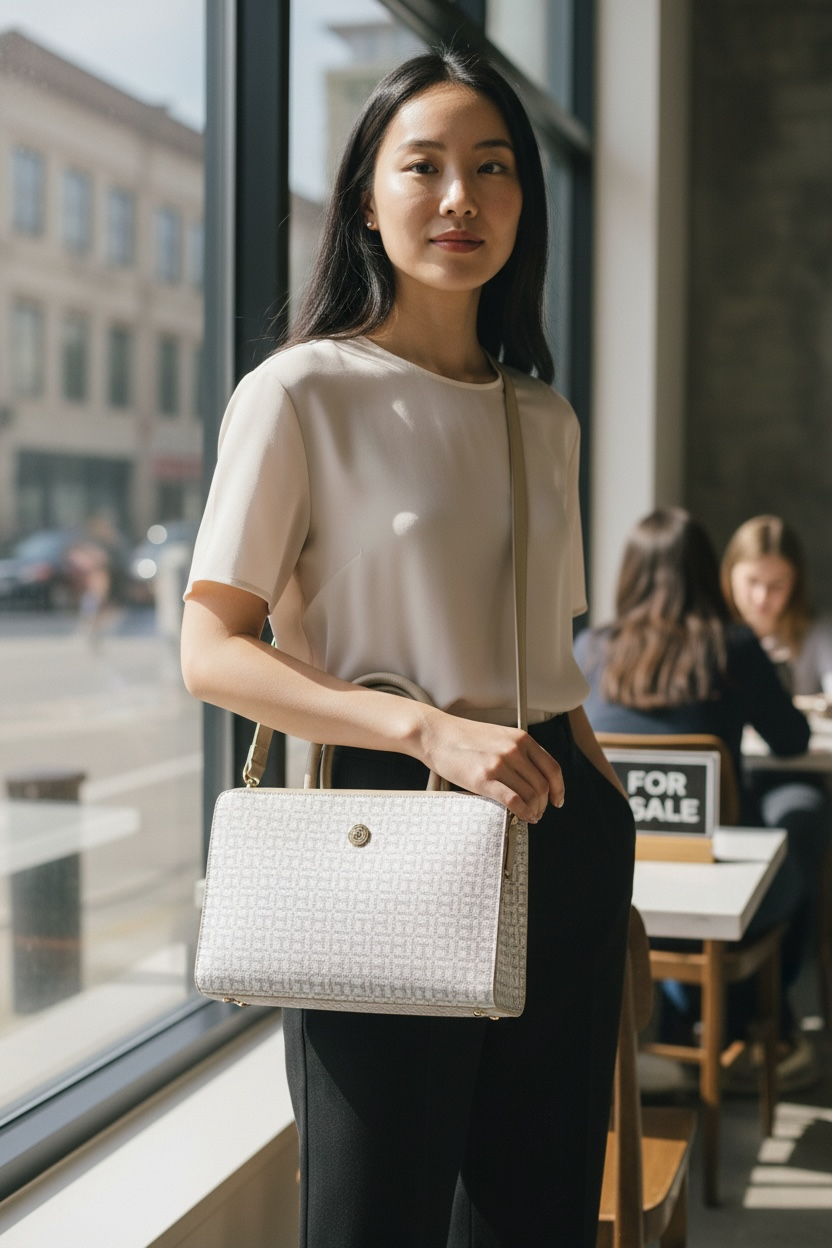 Bolso Tommy Hilfiger Mujer Blanco y Beige – Bandolera Elegante con Monograma