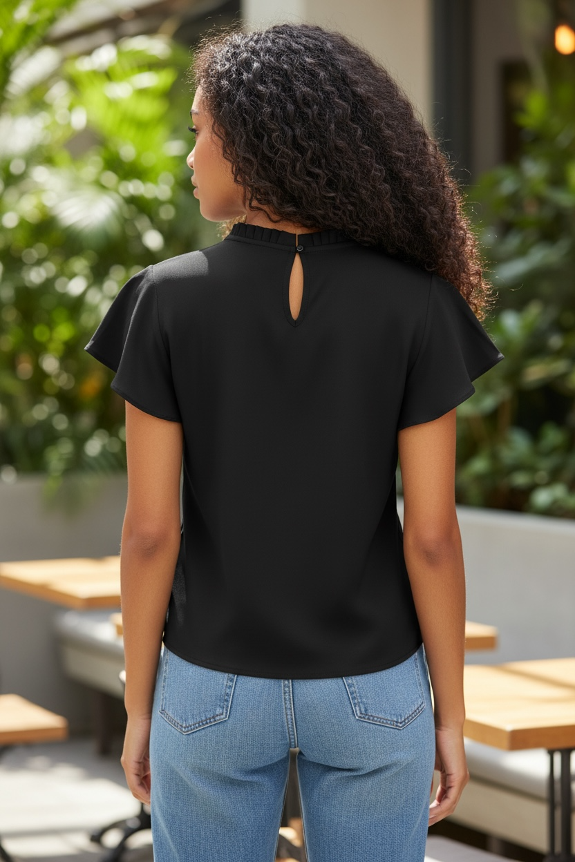Blusa Calvin Klein Negra con Mangas Volantes
