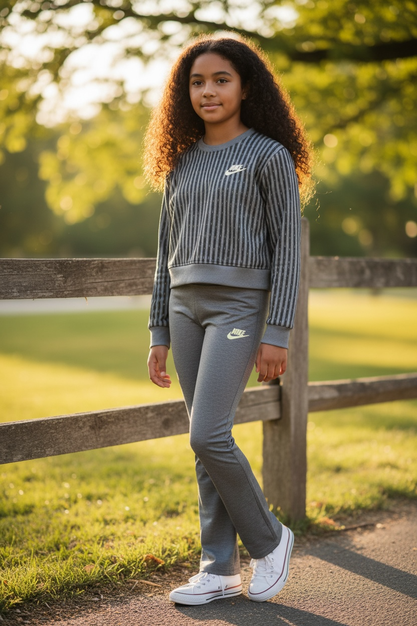 Conjunto Nike Niña 2 Piezas Talla 4-5 Años – Buzo Crop y Leggings Grises